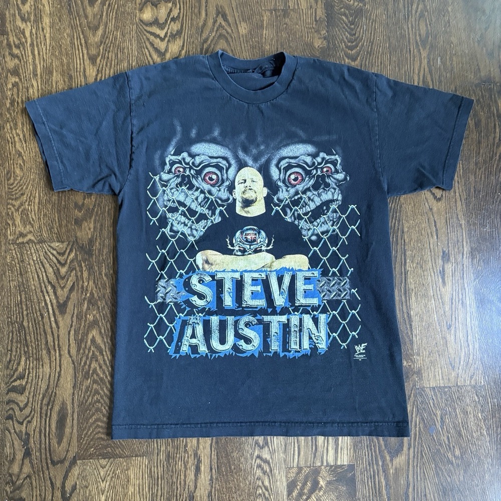 Vintage 1999 WWF Stone Cold Steve Austin Skull Tee T-Shirt Black Men's Size L